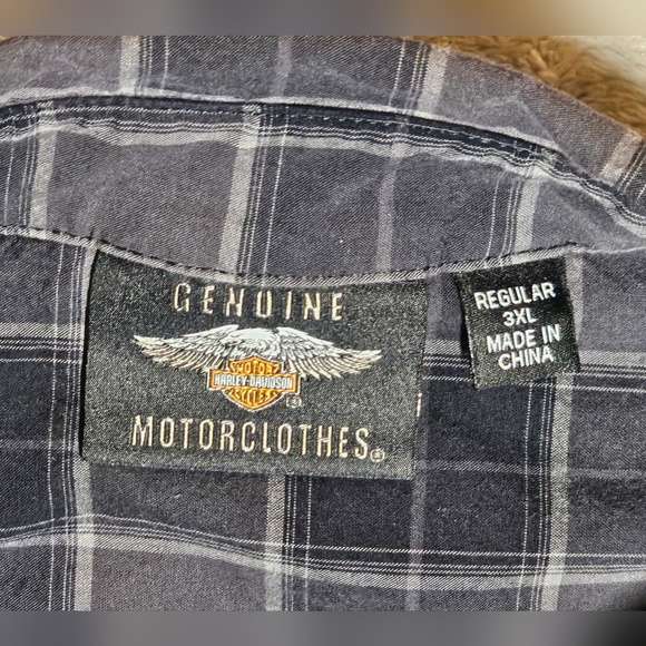 Harley Davidson Short Sleeve Button Up Shirt 3XL Black  Plaid With Flaming Skull - Picture 11 of 12